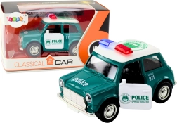 Coche de policía clásico 1:38 con tracción, luces y sonidos verde
