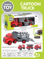 Set de vehículos: camión de remolque con coches de bomberos