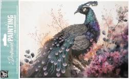 Pintura con diamantes en tablero – pavo real 29 × 21 cm