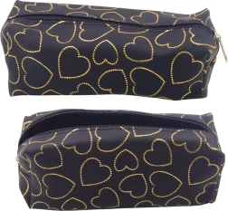 Estuche negro con corazones dorados