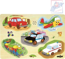 Woody rompecabezas de madera con sonido: medios de transporte (5 piezas)