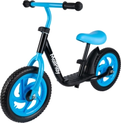Bicicleta de equilibrio negro-azul con ruedas de 12"
