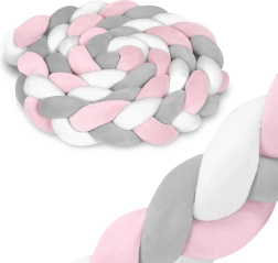 Protector trenzado para cuna Ricokids rosa y gris, 3 m