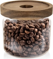 Tarro de vidrio para alimentos a granel con tapa de madera y cierre hermético, 500 ml