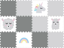 Alfombra de puzzle de espuma para habitación infantil Unicornio gris, 12 piezas