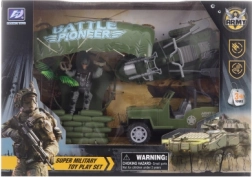 Set militar con paracaidista, jeep y moto acuática