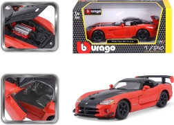 Bburago Dodge Viper SRT 10 ACR modelo de coche rojo y negro a escala 1:24