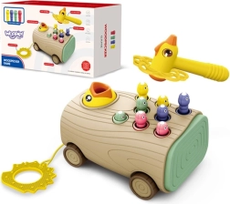 WOOPIE juego 3 en 1 de destreza con madera y gusanitos: encaje, banco de golpear y carrito de arrastre para bebés