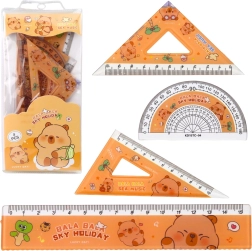Set de instrumentos geométricos Capibara con regla, transportador y escuadras, 4 piezas