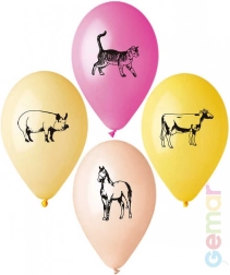 Globo de látex pastel Gemar con impresión de granja 26 cm - 1 pieza