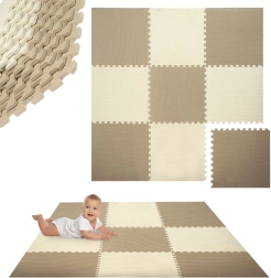 Alfombra de espuma HUMBI 180 × 180 cm – puzle impermeable de espuma EVA, crema y beige, 9 piezas