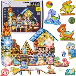 Woopie set de construcción magnético luminoso Parque de dinosaurios 3D, 124 piezas