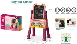 Pizarra artística infantil 48 piezas – rosa, de doble cara con tiza y magnética