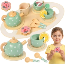 Juego de té de madera para niños verde Kruzzel