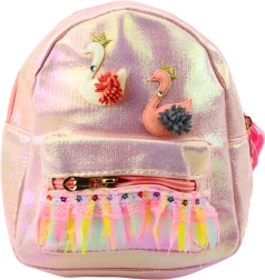Mochila infantil rosa con cisnes y adornos