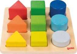 Juguete educativo de madera Goki para clasificar formas y colores