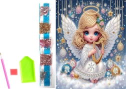 Pintura de diamantes sobre lienzo – ángel navideño 23 × 30 cm