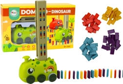 Cochecito verde DINOSAURIO a pilas que coloca dominó de colores