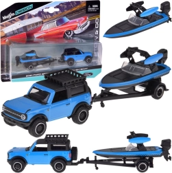 Modelo de coche metálico 1:64 – FORD Bronco 2021 con remolque y lancha motora