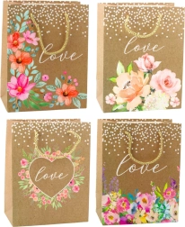 Bolsa de regalo con el texto Love y flores 23 x 18 x 10,5 cm