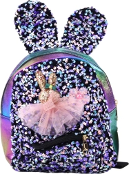Mochila infantil colorida con lentejuelas y orejas de conejo
