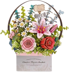 RoboTime Rompecabezas 3D de madera Cesta de Flores