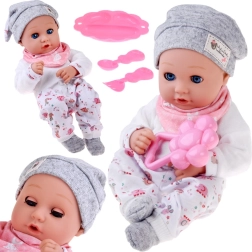 Muñeca bebé 32 cm con párpados móviles y set de alimentación