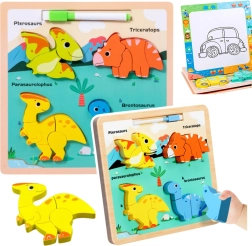 Rompecabezas educativo de madera Dinosaurios con pizarra para dibujar