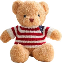Osito de peluche con camiseta a rayas color crema 32 cm