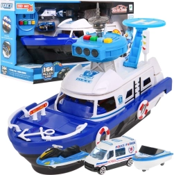 Lancha policial interactiva 2 en 1 con espacio de almacenamiento, luces y sonidos