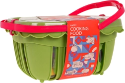 Cesta de picnic con frutas y verduras para niños