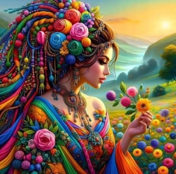 Pintura de diamantes – chica en un estallido de colores 30 × 40 cm