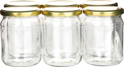 Juego de 6 tarros para conservas de 520 ml con tapas doradas fi 82