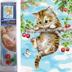 Norimpex pintura con diamantes Gatito en cereza 30 × 40 cm