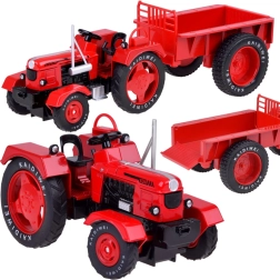 Tractor rojo de metal con remolque 1:18 con ruedas de goma