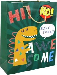 Bolsa de regalo de papel verde con dinosaurio 32 × 26 × 10 cm