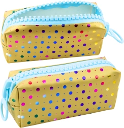 Estuche escolar dorado con lunares de colores y cremallera grande