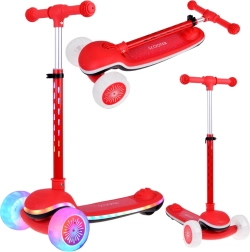 Patinete infantil de equilibrio de tres ruedas con luces LED y música Scooter – Červená