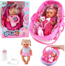Muñeca bebé interactiva en portabebés con sonidos y accesorios 30 cm