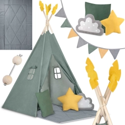 Teepee infantil Nukido verde con alfombra y cojines