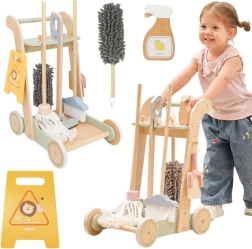 VIGA Carrito de limpieza de madera con accesorios