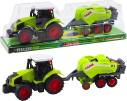 Tractor verde con empacadora de heno – set infantil de granja