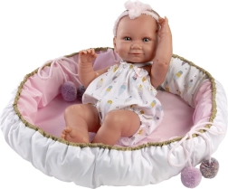 Bebé de vinilo 40 cm Nica en cesta blanda