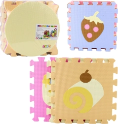Set de puzzle de suelo de espuma suave de EVA – frutas y dulces en tonos pastel, 16 piezas