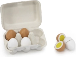 Huevos de madera para cortar en cartón de huevos