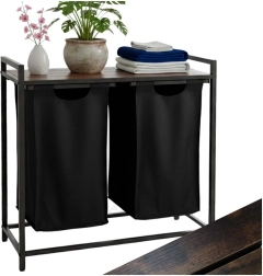 Cesto para la colada de dos compartimentos con estante y tablero, diseño loft 76 l