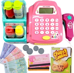 Caja registradora infantil rosa con estantería y accesorios WOOPIE