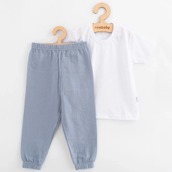 Conjunto infantil de algodón de camiseta y pantalones de muselina New Baby Kindergarten azul-gris 116 (5–6 años)