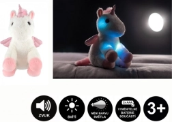 Unicornio de peluche con alas y efectos de luz