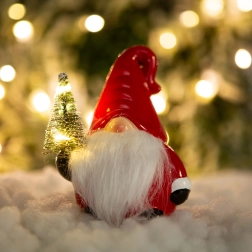 Enano LED navideño Papá Noel con árbol - 1 unidad